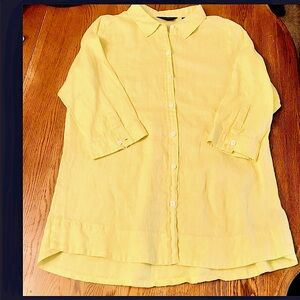 Investments Soft Yellow Linen Blouse Back Yolk Design Three Quarter Sleeves